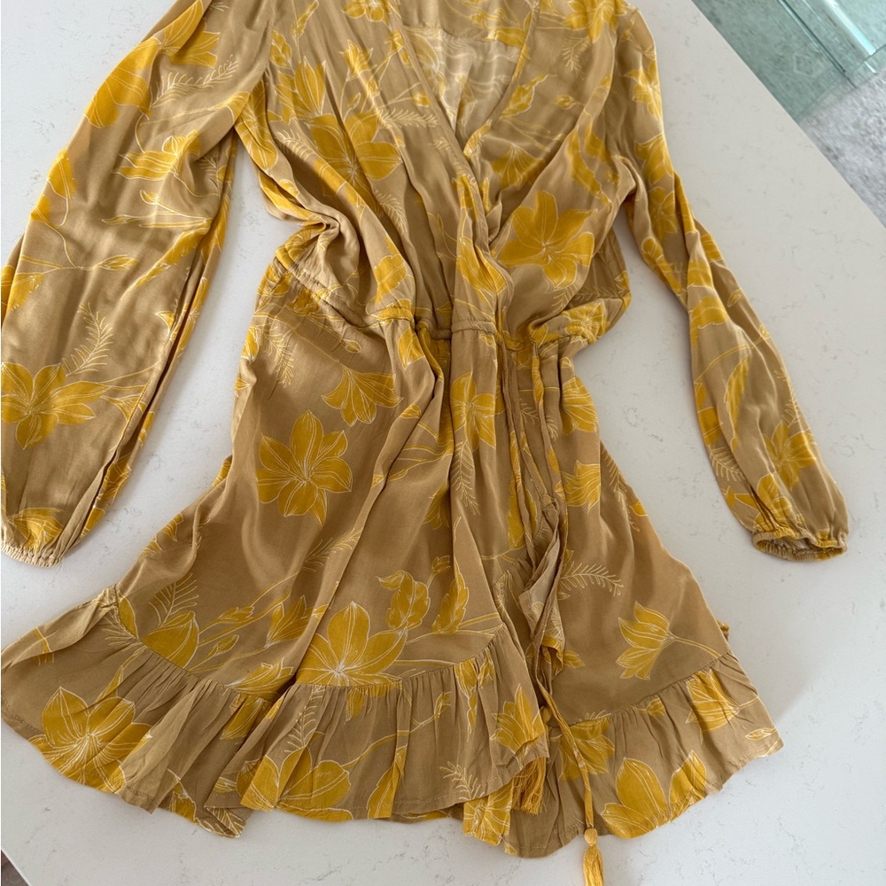 Blue Island Mustard and Beige Floral Long Sleeve Dress